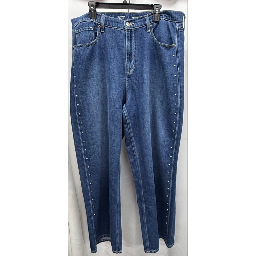 N73 Old Navy The Wow Studded Baggy Wide Leg Denim Relaxed Medium Wash sz 16
